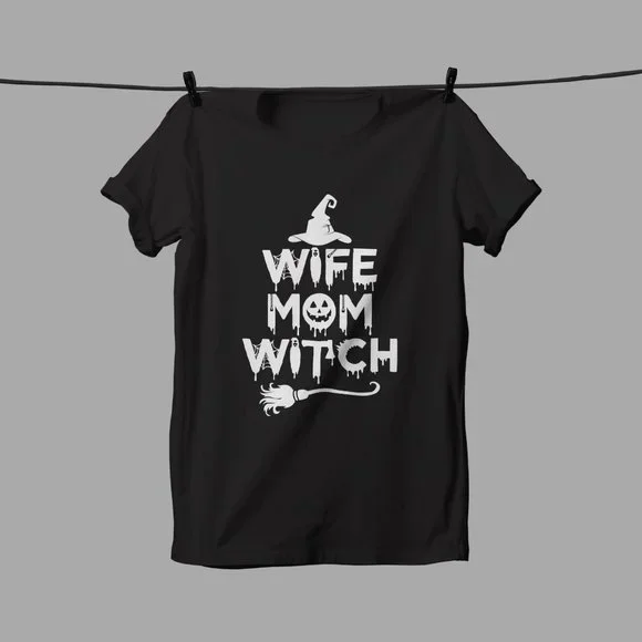 Wife Mom Witch Halloween Print T-Shirt - Picture 2 of 4